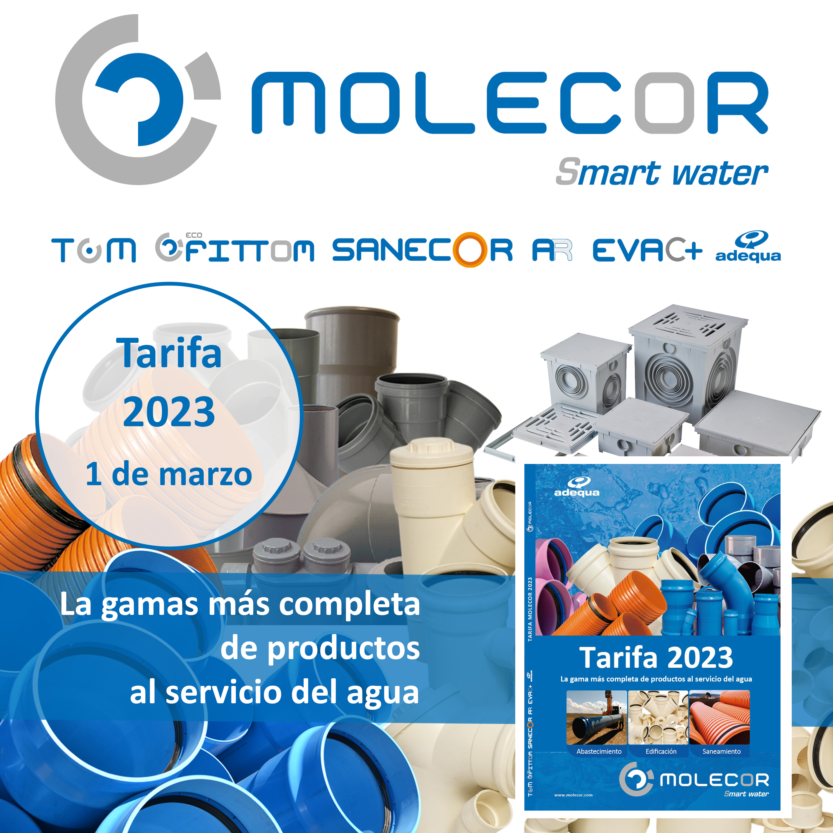 Hoy entra en vigor la Tarifa 2023 de Molecor con la ampliación de su gama de productos al servicio del agua